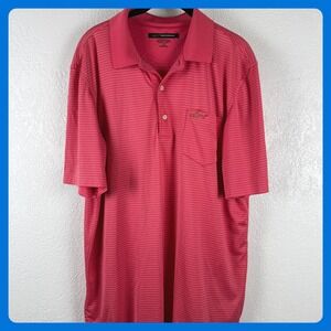 Greg Norman Mens Golf Polo Shirt Red Stripe Pocket Performance Large L